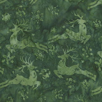 Alpine Jingle Batiks - Deer Snowflake Pine Needle Yardage