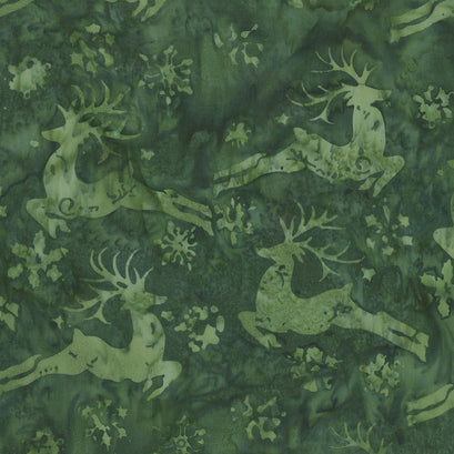 Alpine Jingle Batiks - Deer Snowflake Pine Needle Yardage