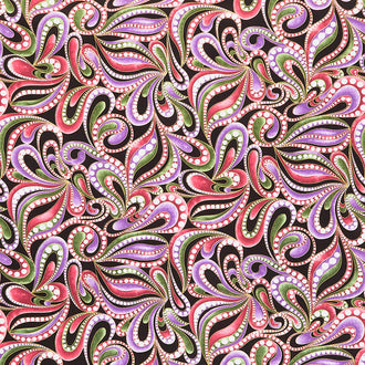Amazing Poppies - Poppy Paisley Black Metallic Yardage