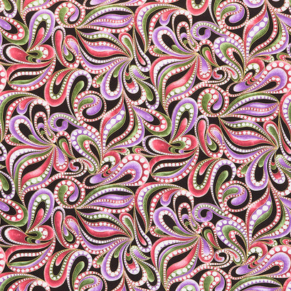 Amazing Poppies - Poppy Paisley Black Metallic Yardage