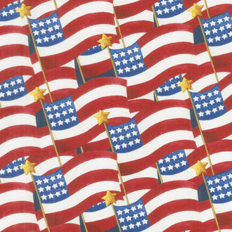 America the Beautiful - Packed Flags Red Multi Yardage
