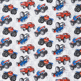 American Truckers - Tossed Trucks Multi Yardage