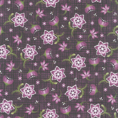 Amour - Stylized Floral Deep Plum Yardage