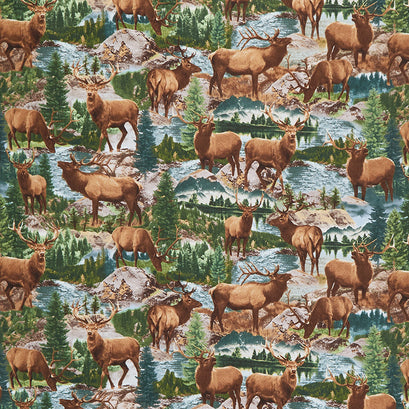 Animals - Elks in Creek Multi Yardage