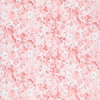 Animals - Tossed Painted Pigs Pink Yardage