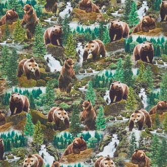 Animals - Wild Grizzly Bears Multi Digitally Printed Yardage