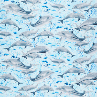 Aquarium - Swimming Dolphins Blue Yardage