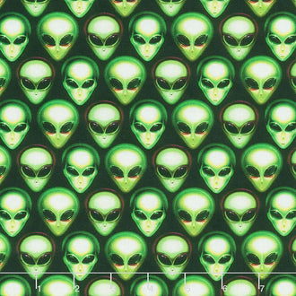 Area 51 - Packed Alien Heads Onyx Yardage