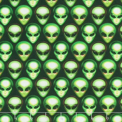 Area 51 - Packed Alien Heads Onyx Yardage