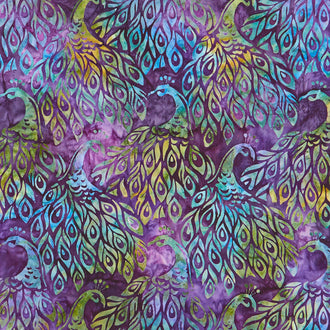 Artisan Batiks - Fancy Feathers 3 Peacocks Purple Yardage
