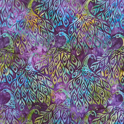 Artisan Batiks - Fancy Feathers 3 Peacocks Purple Yardage