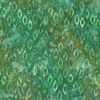 Artisan Batiks Holiday Moments - Ornaments Green Metallic Yardage