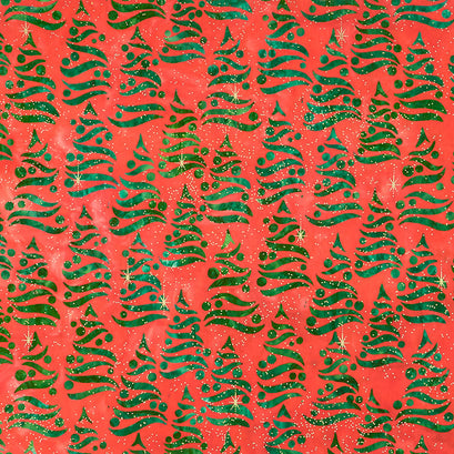 Artisan Batiks Holiday Moments - Trees Red Metallic Yardage