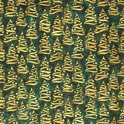 Artisan Batiks Holiday Moments - Trees Spruce Metallic Yardage