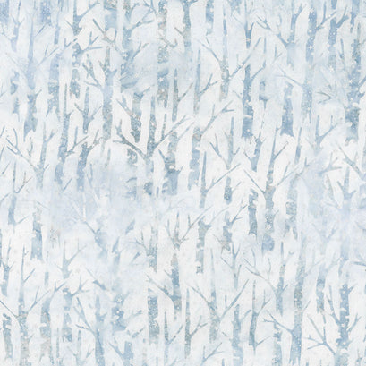 Artisan Batiks Magical Winter - Tree Trunks Dusty Blue Metallic Yardage