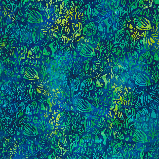 Moda Santorini Batiks Rainbow 4355 19 Light Blue, Blue Green Aqua Leaves Batik  Fabric, by the Yard 