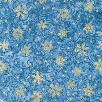 Artisan Batiks - Twilight Snowfall Swirls Snowflakes Evening Metallic Yardage