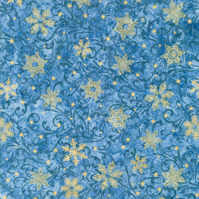 Artisan Batiks - Twilight Snowfall Swirls Snowflakes Evening Metallic Yardage