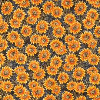 Autumn Beauties - Sunflower Black Metallic Yardage