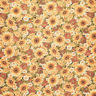 Autumn Bouquet - Flowers Packed Autumn Metallic Yardage