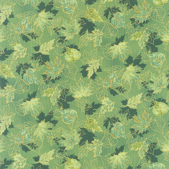 Autumn Bouquet - Leaves Green Metallic Yardage