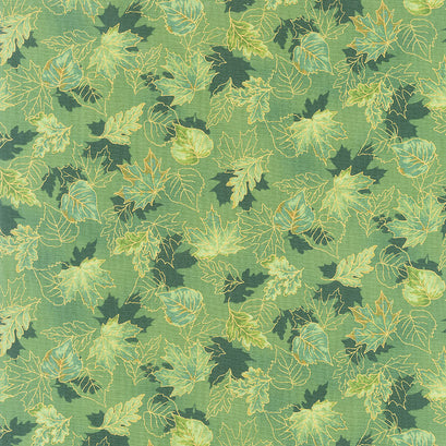 Autumn Bouquet - Leaves Green Metallic Yardage