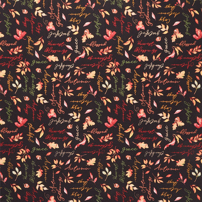 Autumn Day - Words Allover Black Yardage