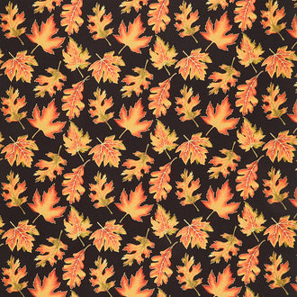 Autumn Elegance - Leaves Black Metallic Yardage