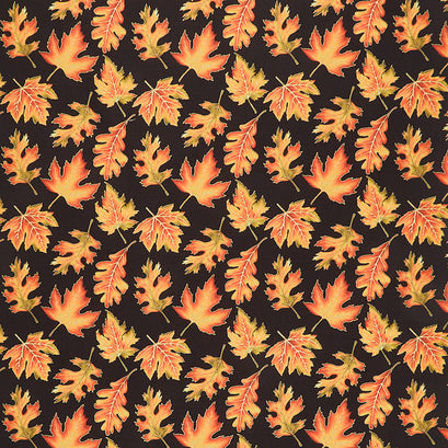 Autumn Elegance - Leaves Black Metallic Yardage