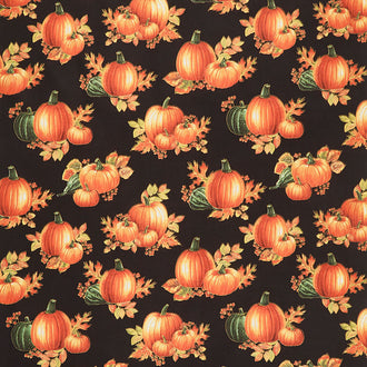 Autumn Elegance - Pumpkins Black Metallic Yardage