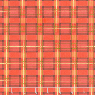 Autumn Leaves - Traditional Harvest Plaid Red Metallic Yardage