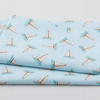 Beachy Keen - Tossed Boats Light Blue 2 Yard Cut