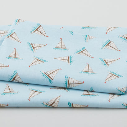 Beachy Keen - Tossed Boats Light Blue 2 Yard Cut