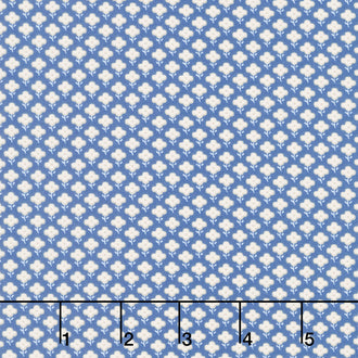 French Quarter - Flower Pattern Blue and Cream Yardage