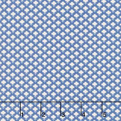 French Quarter - Flower Pattern Blue and Cream Yardage