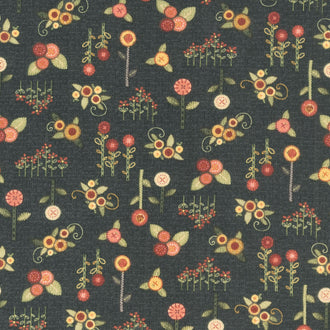 Home Sweet Home - Small Appliqué Flowers Black Yardage