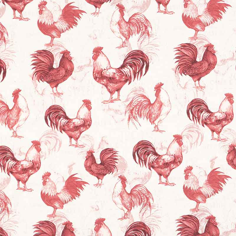Proud Rooster - Rooster All Over Ivory Red Yardage Primary Image