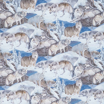 Naturescapes - Winter Gathering Wolf Scenic Brown Yardage