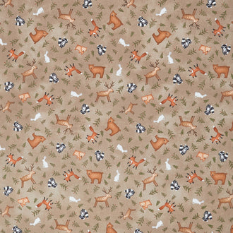 The Mountains are Calling - Animal Toss Brown Flannel Yardage