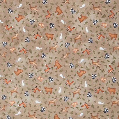 The Mountains are Calling - Animal Toss Brown Flannel Yardage