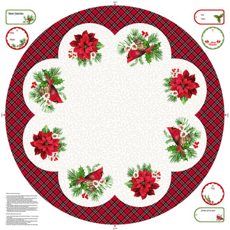 Cardinal Christmas - Tree Skirt Panel White Multi Yardage
