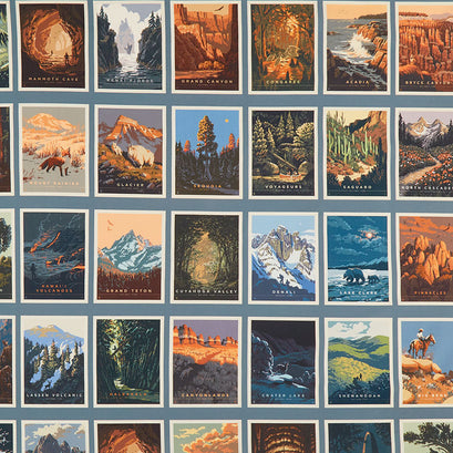 National Parks - Postcards Patch Blue Yardage