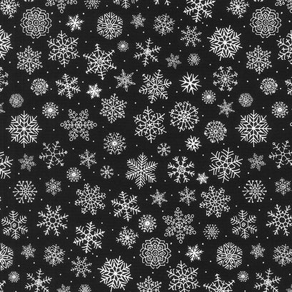 Santa's Tree Farm - Large Snowflake Black White Yardage