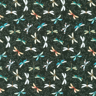 Water Lilies - Dragonly Toss Black Yardage