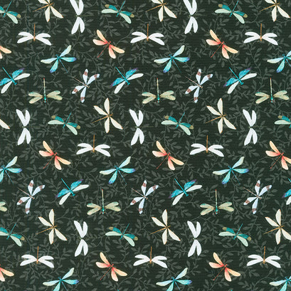 Water Lilies - Dragonly Toss Black Yardage