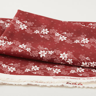 Memories in Redwork - Floral Vine Stripe Dark Red 2 Yard Cut