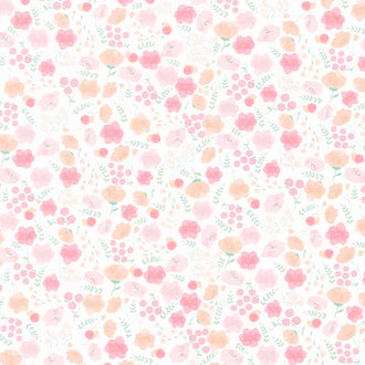 Paws & Reflect - Floral with Snails White Yardage