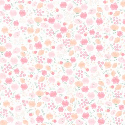 Paws & Reflect - Floral with Snails White Yardage