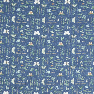 Green Fields - Words Dark Blue Yardage
