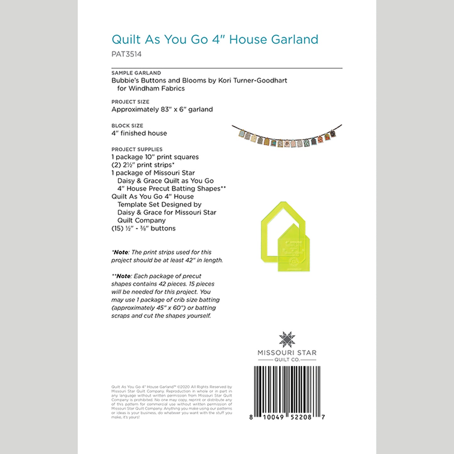 Digital Download - Quilt As You Go 4" House Garland Pattern by Missouri Star Alternative View #1